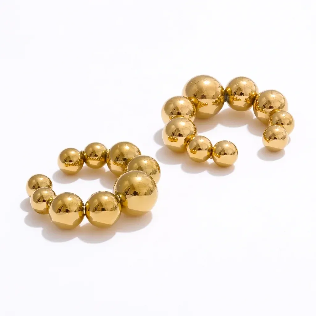 Gold beaded ear cuff clip earrings pair