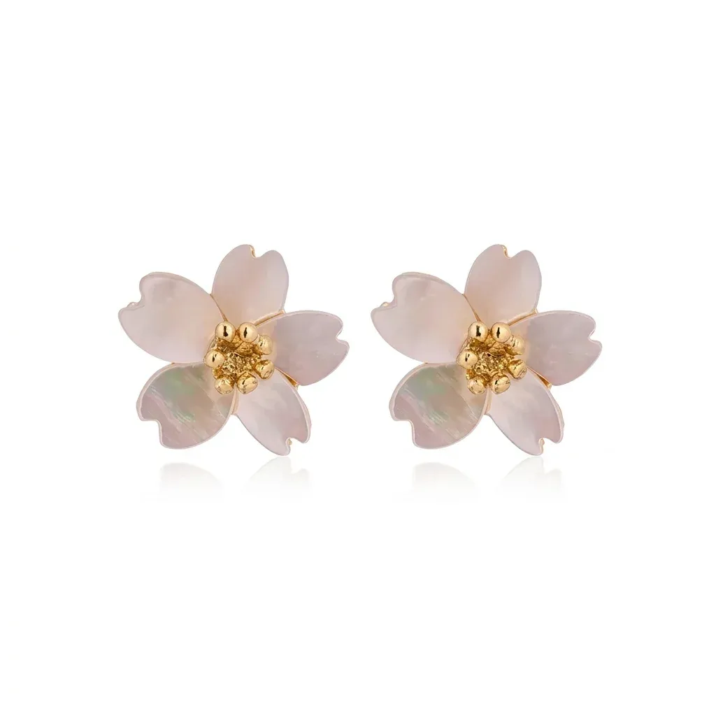 White shell flower stud earrings pair