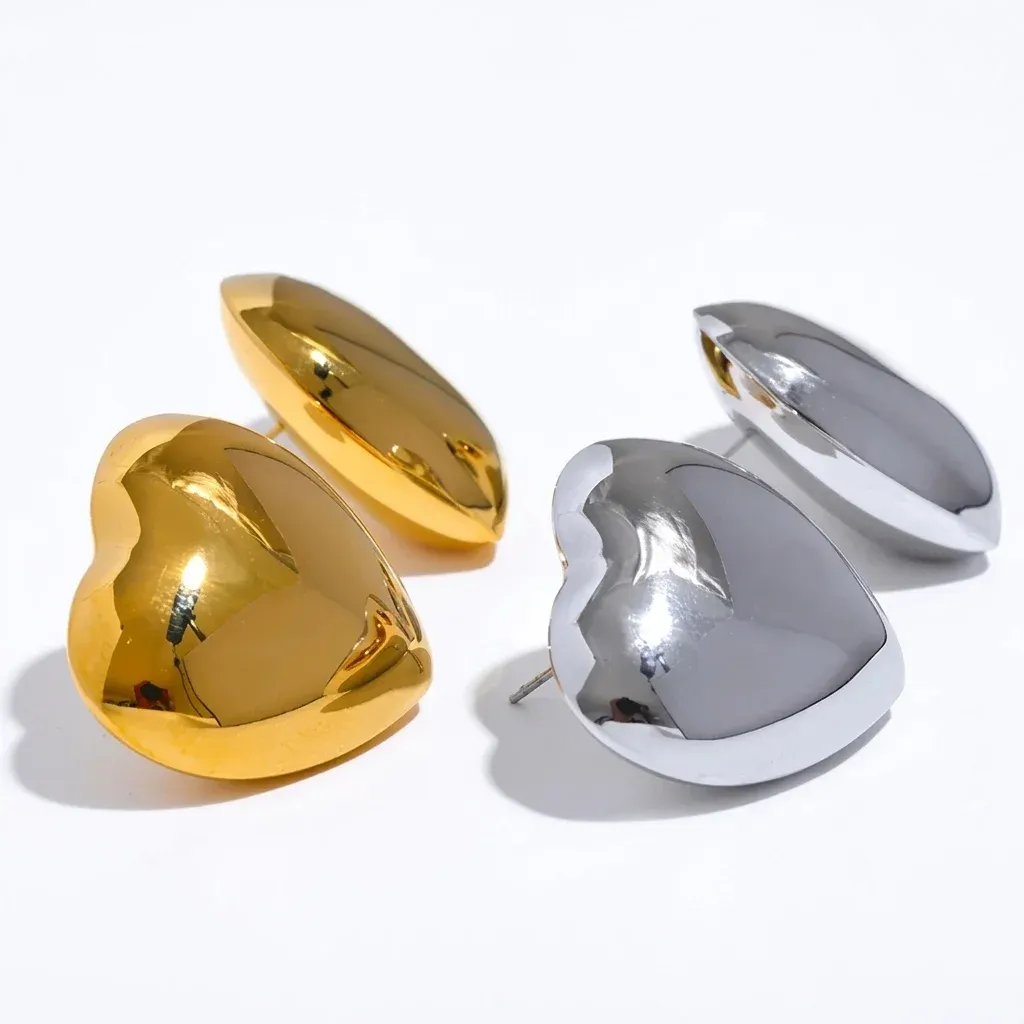 Gold and silver heart stud earrings