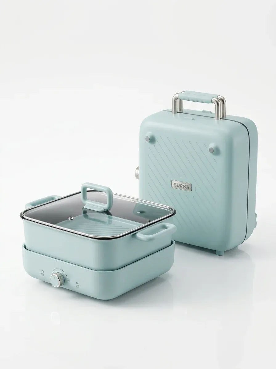 SUPOR blue electric grill pan set