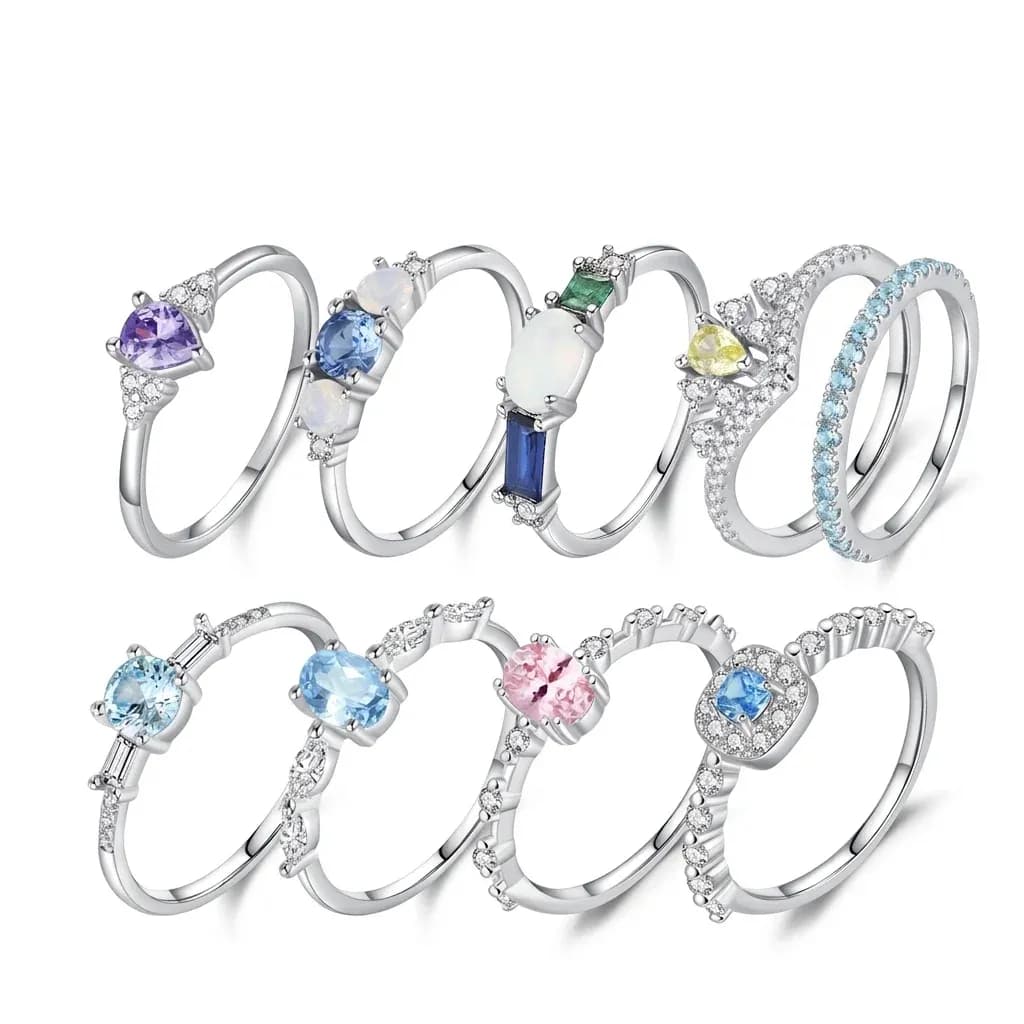 MODIAN silver opal and CZ stack rings