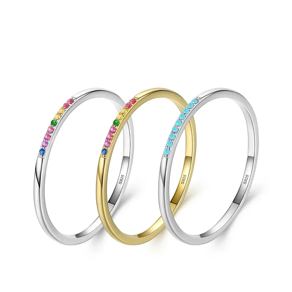 Three colorful sterling silver stackable rings