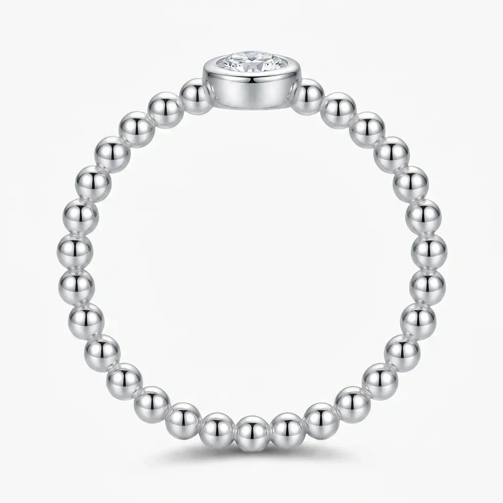 Silver beaded moissanite stackable ring
