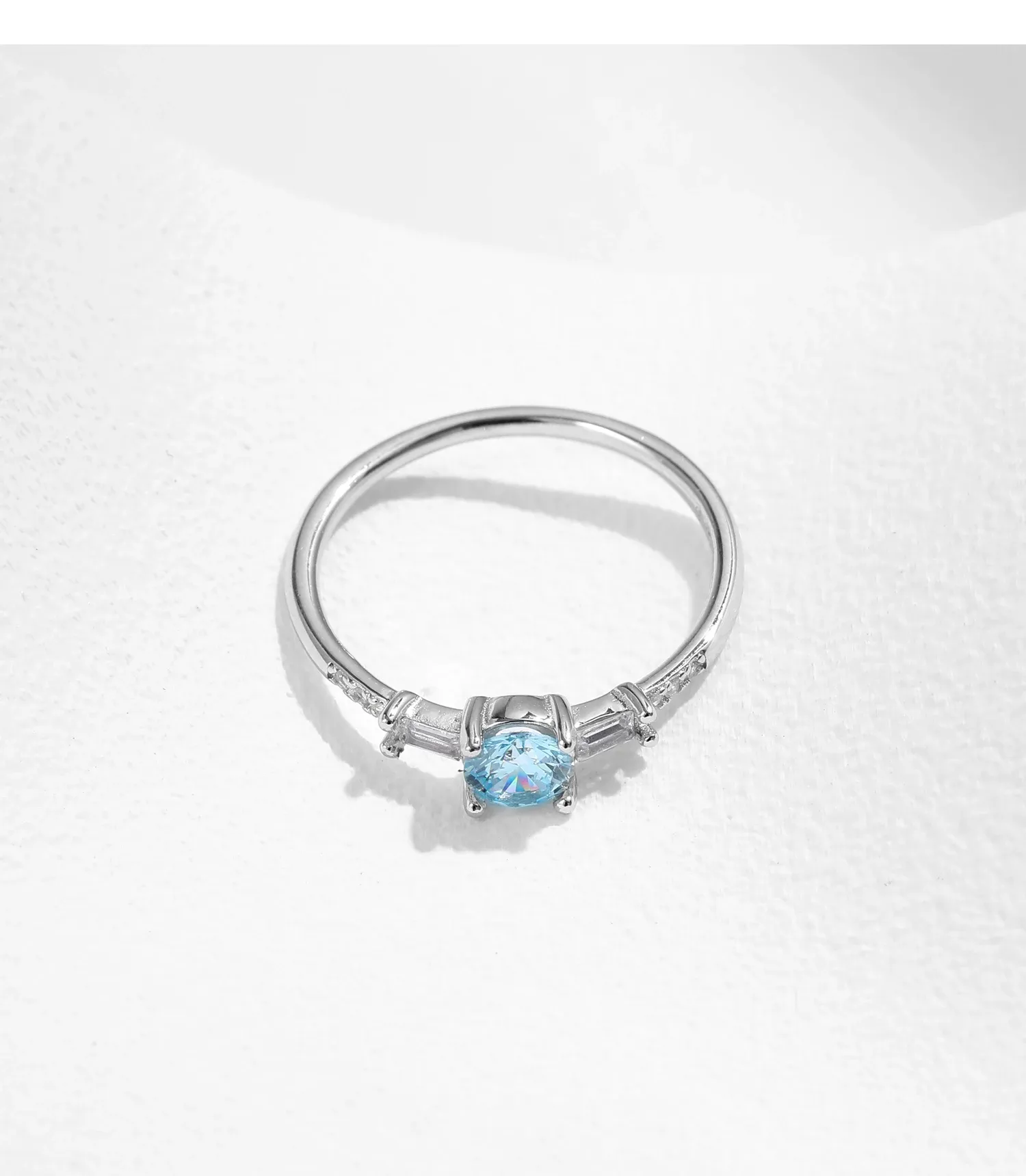 MODIAN 925 Sterling Silver Light Blue Zircon Round Ring