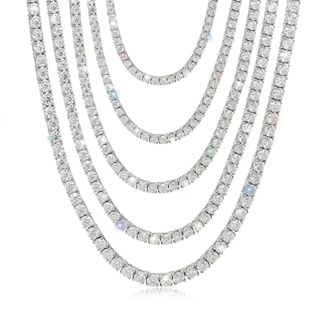 Moissanite sterling silver tennis necklaces display