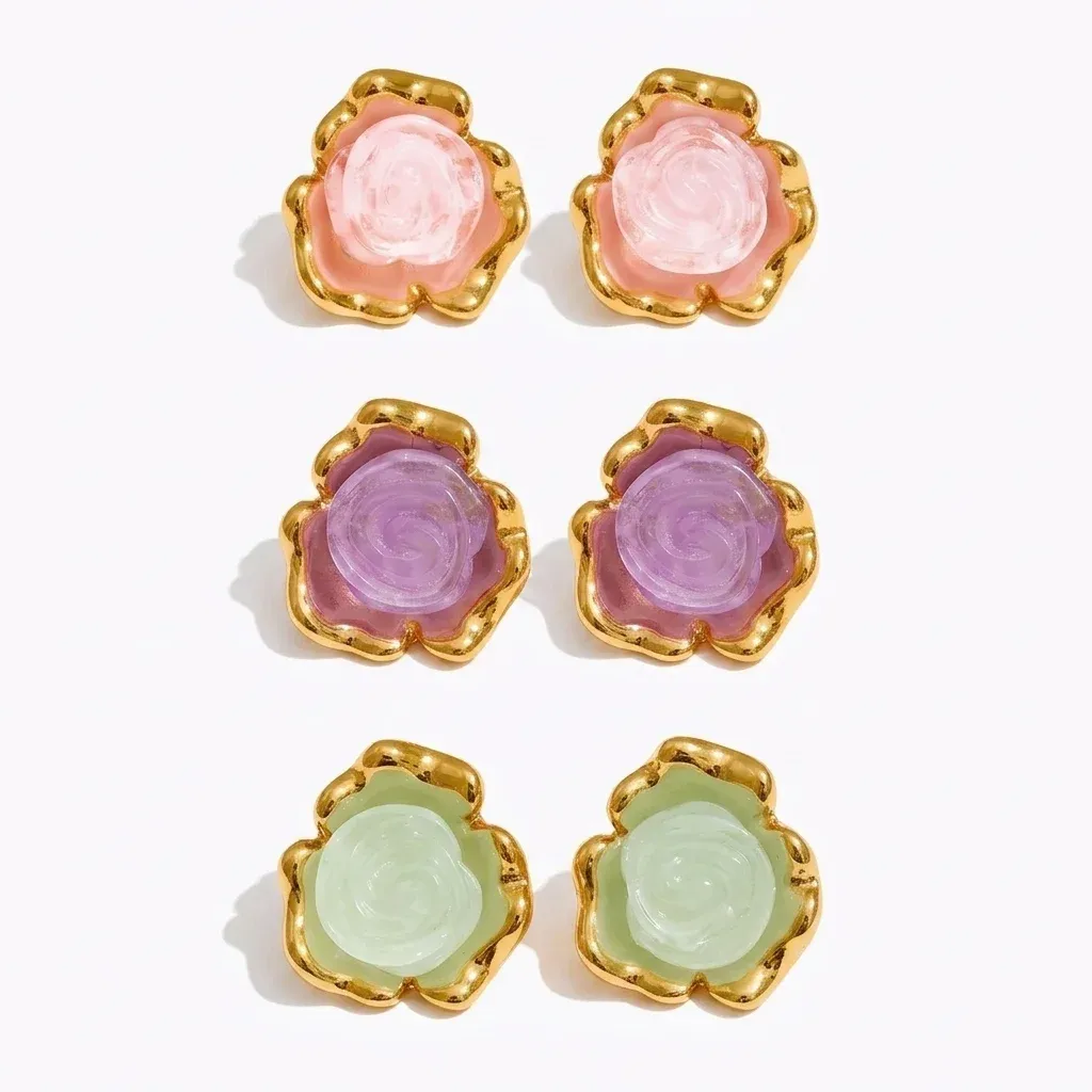 Y2K resin flower stud earrings in pastel colors