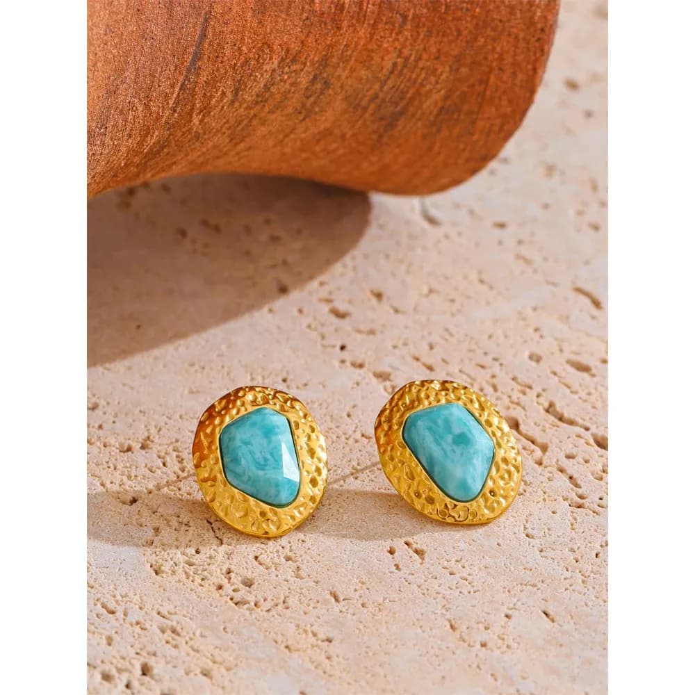 Yhpup Amazonite Gold Stud Earrings
