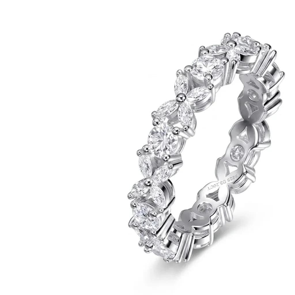 Sterling silver moissanite eternity band ring