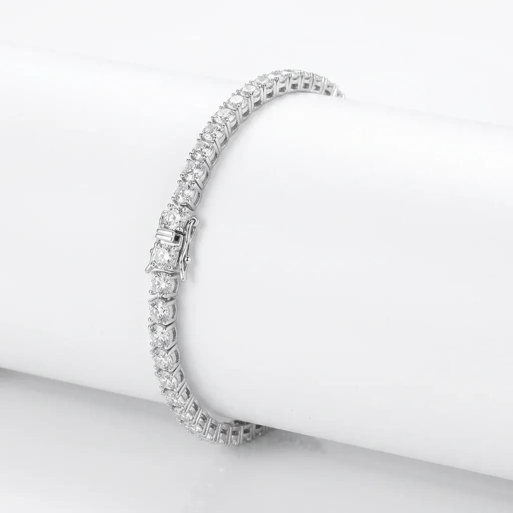 Moissanite tennis bracelet on white display