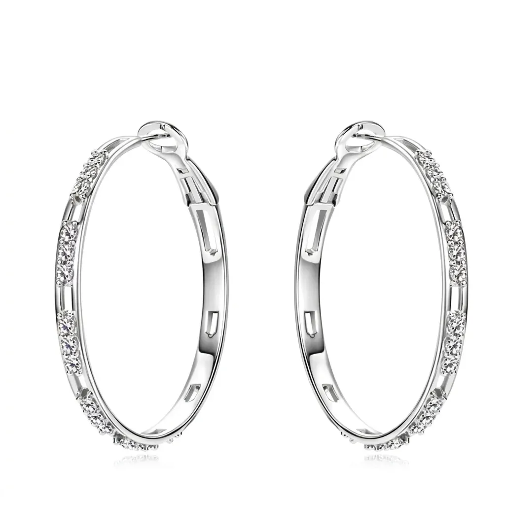 Silver moissanite hoop earrings on white