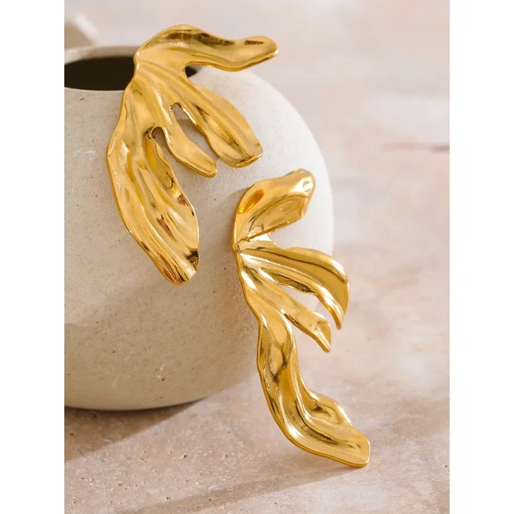 Yhpup Gold PVD Flower Stainless Steel Stud Earrings