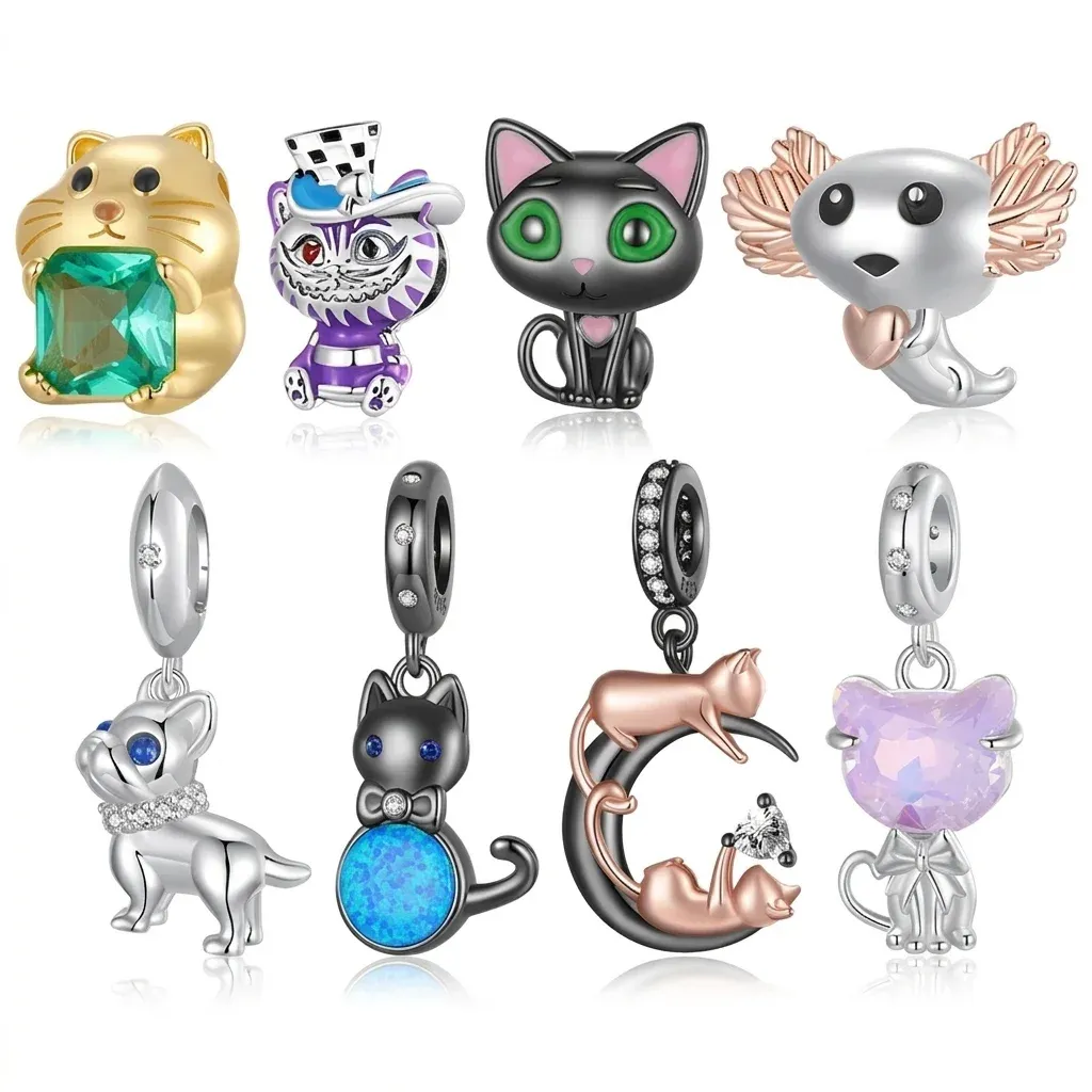 Bamoer 925 Sterling Silver Black Cat Animal Charm Pendant