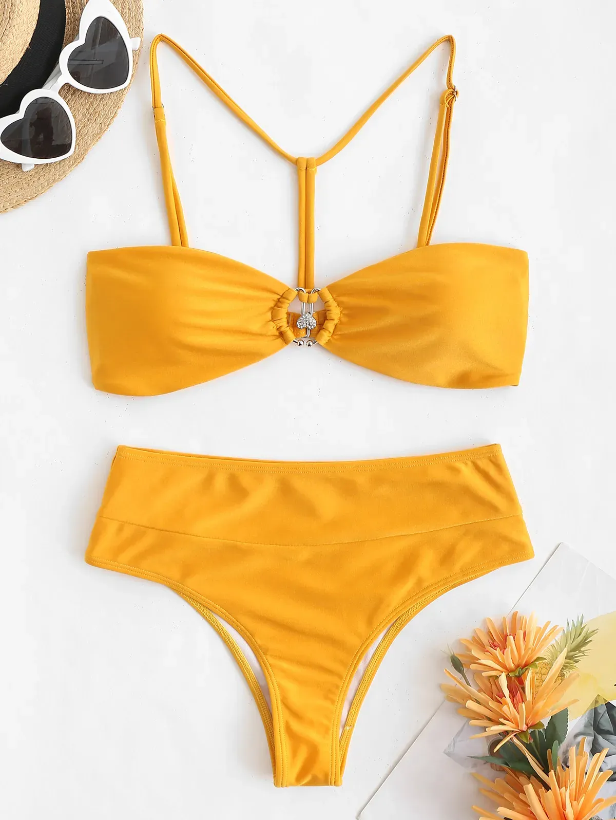 ZAFUL Rhinestone Y-Strap Halter Bikini Set