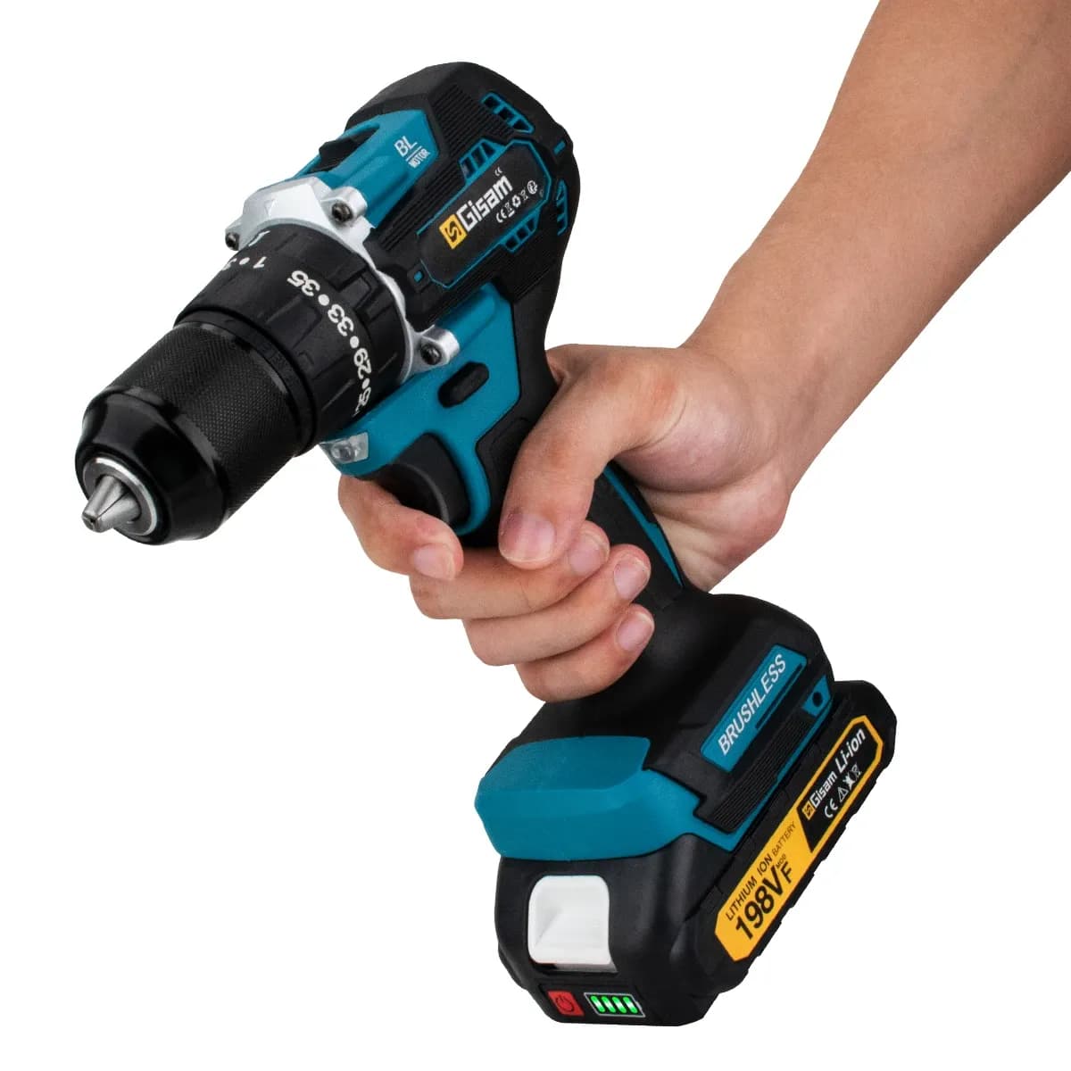 Gisam 18V Brushless 65Nm Cordless Impact Drill Driver