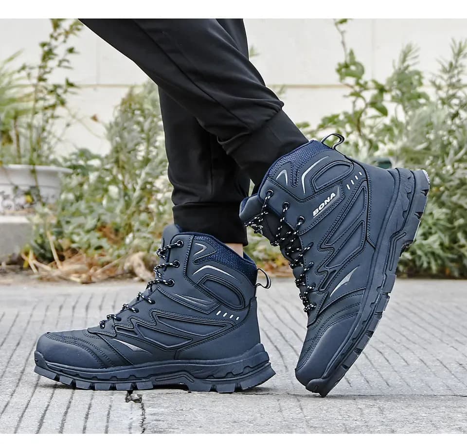 BONA Plush Split-Leather Ankle Snow Boots for Men