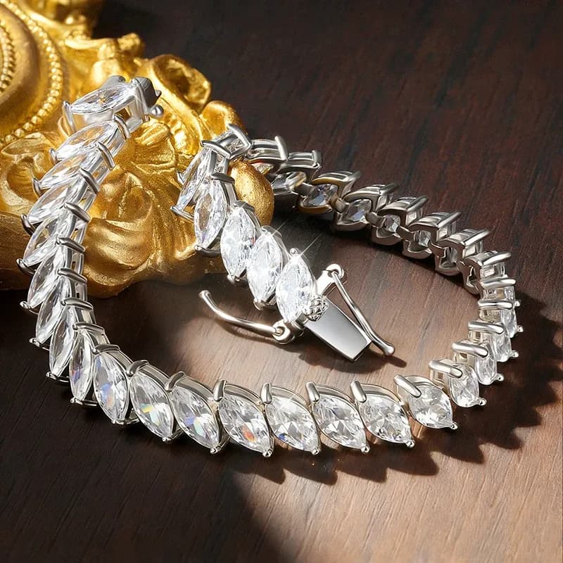 Knobspin Marquise Moissanite Tennis Bracelet in 925 Silver