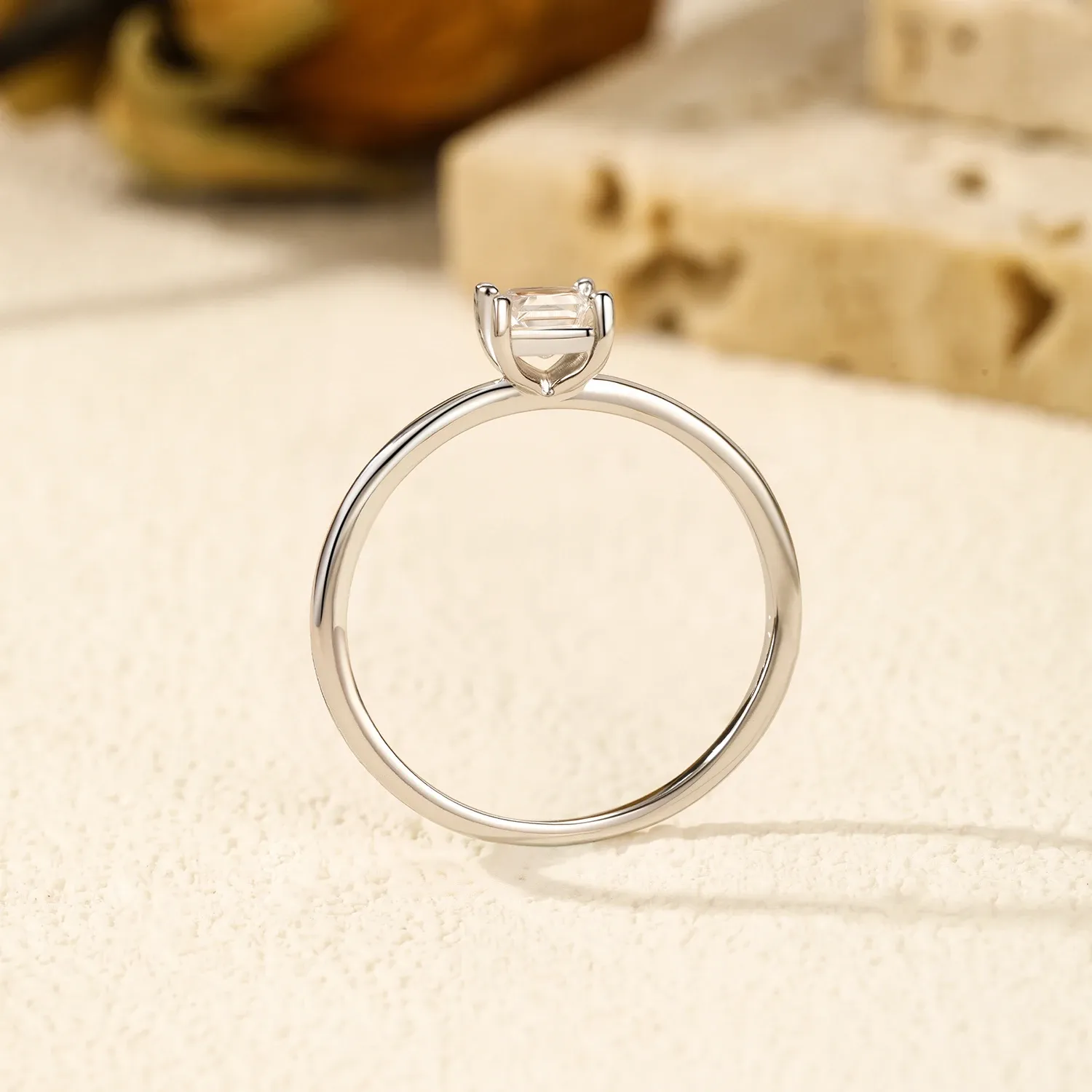 MODIAN Emerald Cut Moissanite Sterling Silver Ring