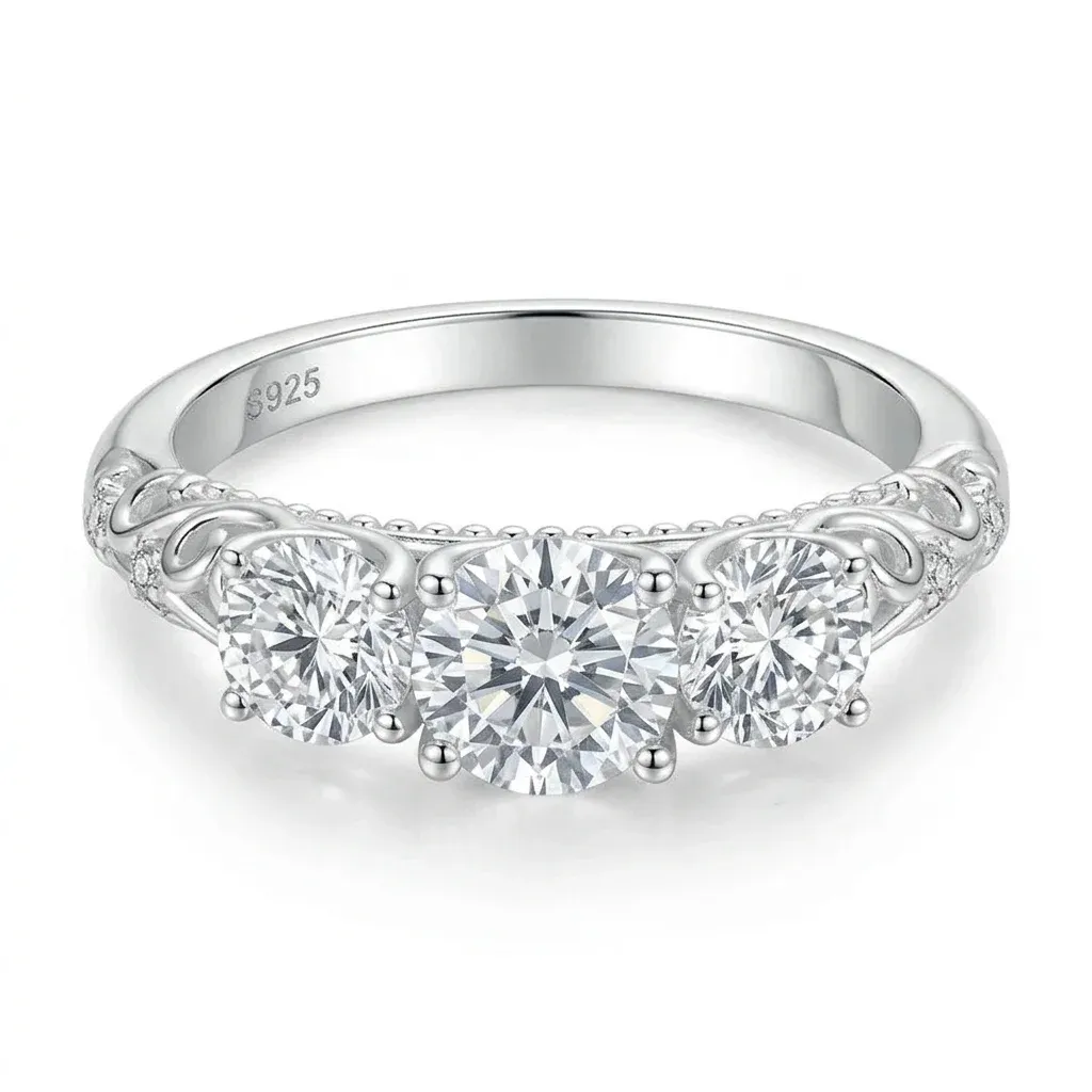 WOSTU Moissanite Sterling Silver Wedding Band