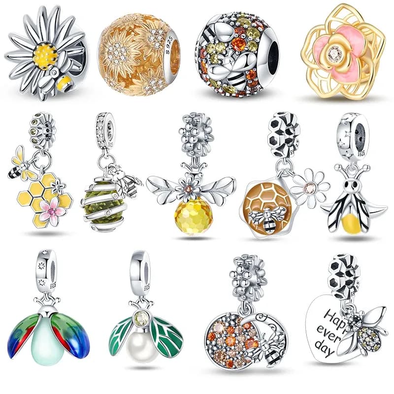 Sterling Silver Bee Charm with Zircon Detail