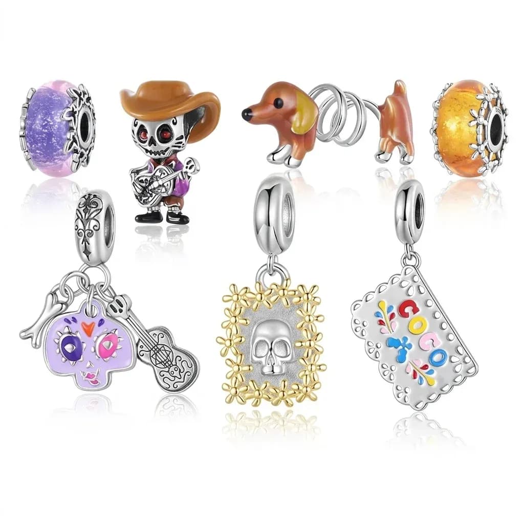 WOSTU Skull Guitarist Sterling Silver Charm Pendant