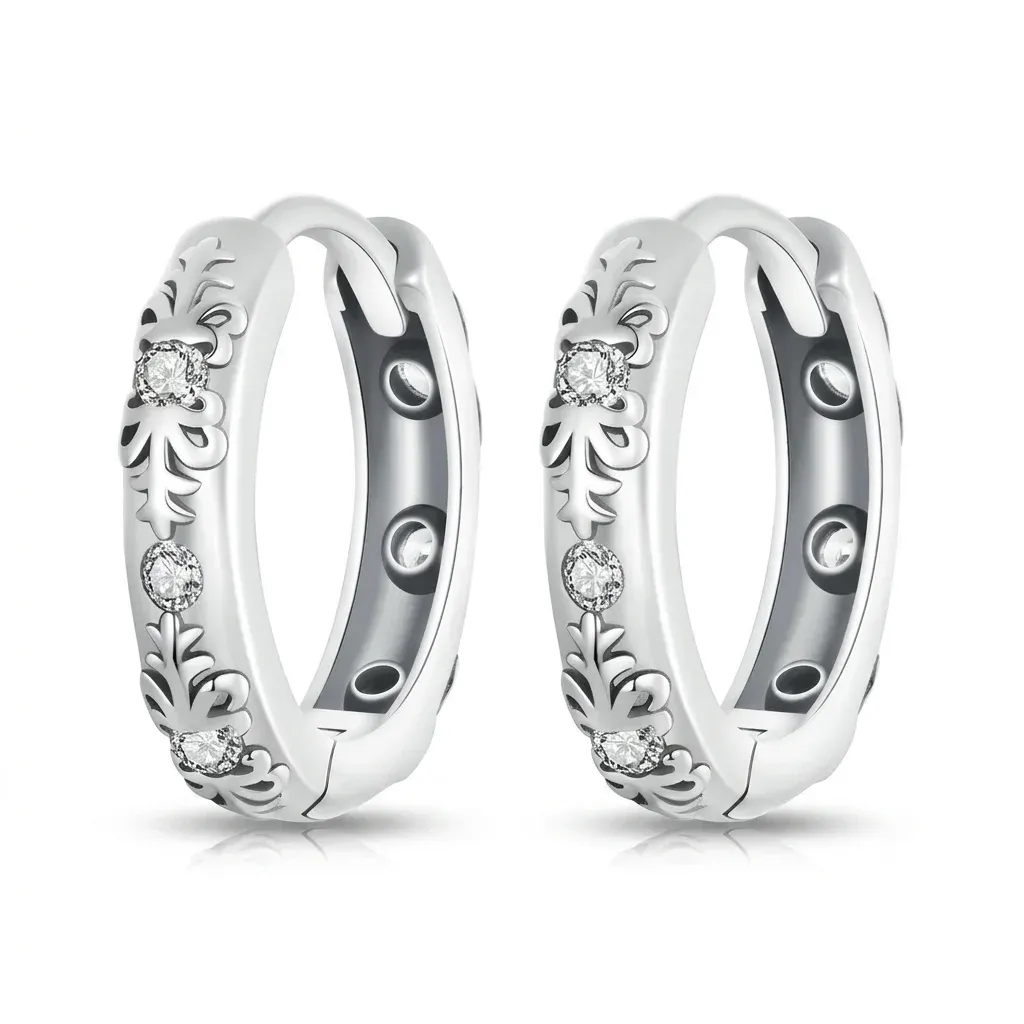 WOSTU Vintage Sterling Silver Zircon Hoop Earrings