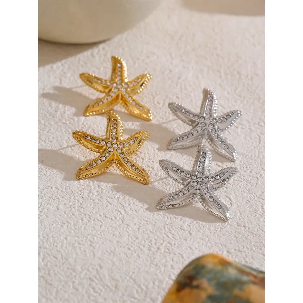 Yhpup Starfish Cubic Zirconia Stud Earrings