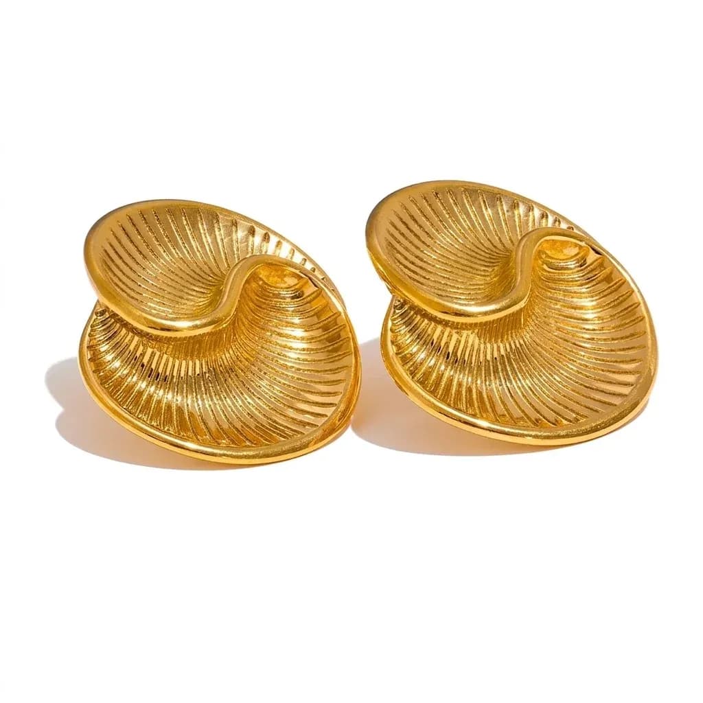 Yhpup Gold-Finish Stainless Steel Textured Stud Earrings