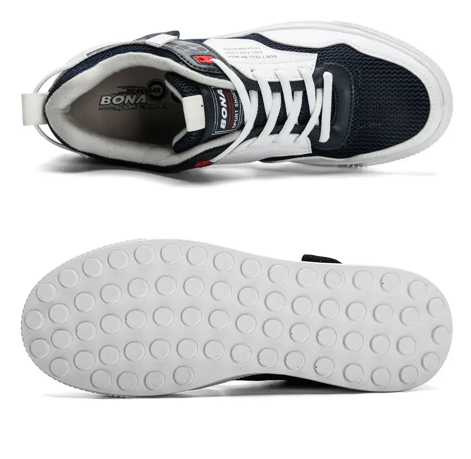 BONA Checkered Lace-Up Platform Casual Shoes for Men